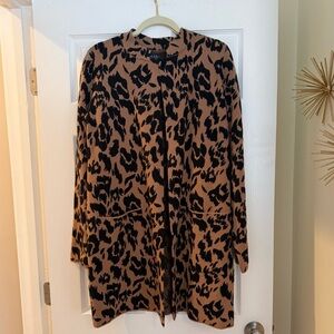 Animal Print Open Front Long Cardigan